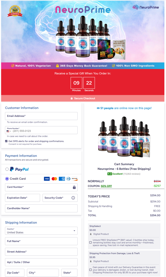 NeuroPrime CheckOut Page